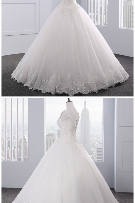 Wedding Dresses ,robe De Mariee Scoop Neck Appliqued Wedding Dress Tulle Weding Dress