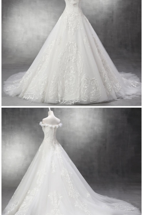 Wedding Dress ,court Train Vestido De Novia Tulle With Lace Appliques Ball Gown, Wedding Dresses