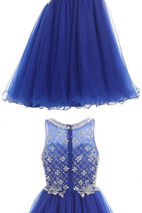 Cute Sheer Scalloped Sleeveless 8th Grade Beaded Crystals Sweet 16 Dresses Short Short Homecoming Dress