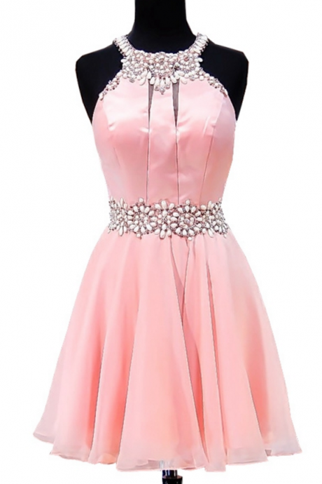 Real Picture Short Pink Homecoming Dress 2018 A-line Beaded Crystals Junior Chiffon Party 8th Grade Prom Dresses