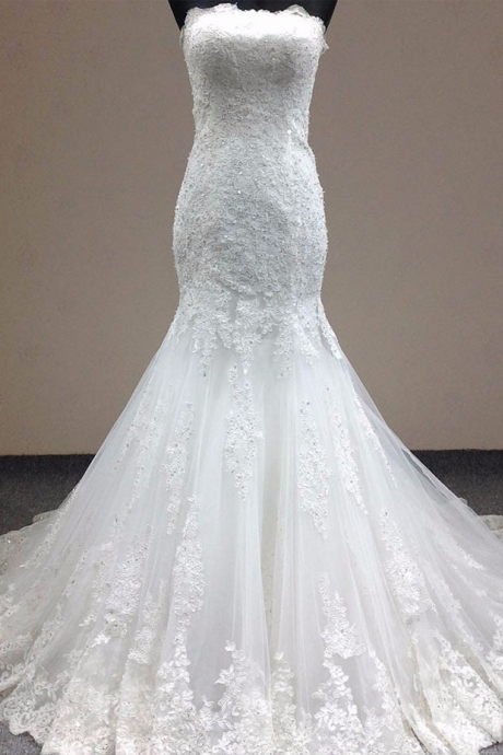 Vestido De Novia De Renda 2017 Mermaid Wedding Dress Graceful Slim Lace Court Train Casamento Strapless Bridal Gown Size Plus