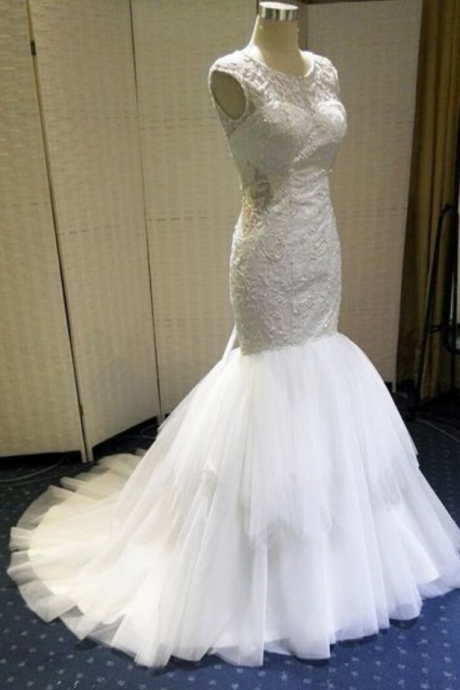 Sleeveless Sheer Lace Mermaid Wedding Dress