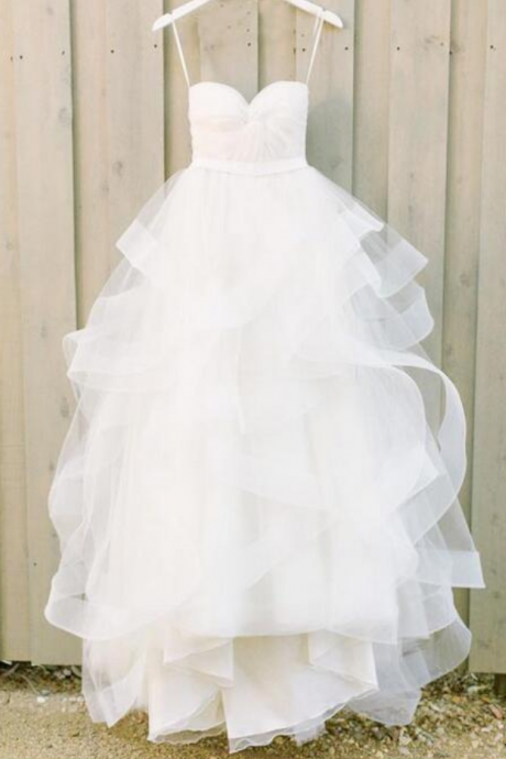 Sweetheart Ruched Ruffled A-line Long Wedding Dress, Bridal Gown
