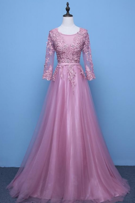 Charming Pink Evening Prom Dress, A-line Prom Dress, Long Prom Dresses, Tulle Prom Dress, Woman Evening Dress, Formal Dresses