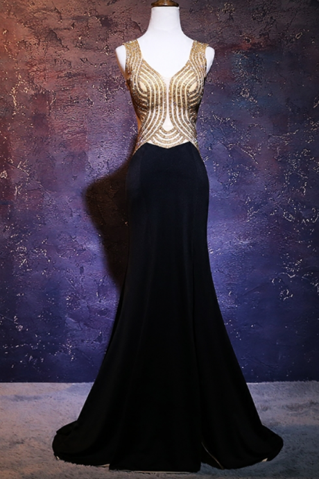 Sexy Black Long Mermaid Evening Dresses Luxury Party Beaded Beautiful Women Prom Formal Evening Gowns Dresses Wear