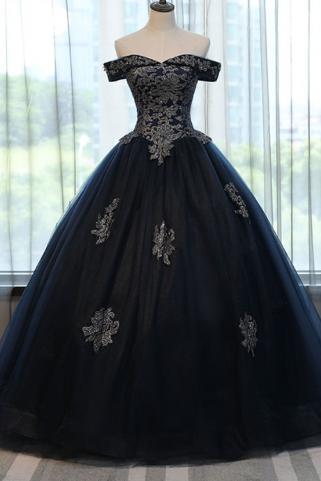 Ball Gown Quinceanera Dresses Off Shoulder 15 Sweet 16 Puffy Navy Blue Quinceanera Gown Prom Dresses For 15 Years