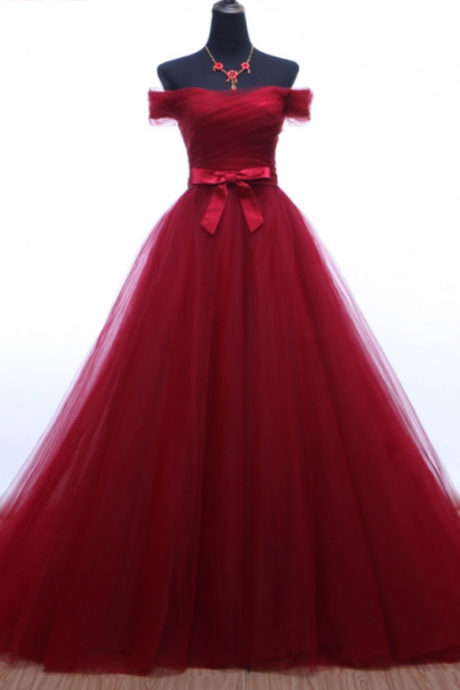 Red Long Prom Dresses For Girls A Line Off Shoulder Tulle Evening Dress Party For Graduation Promdress Vestidos De Baile