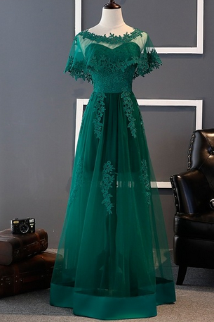 Green Long Lace Prom Dresses For Girls With Jacket Tulle Evening Dress Party For Graduation Promdress Vestidos De Baile