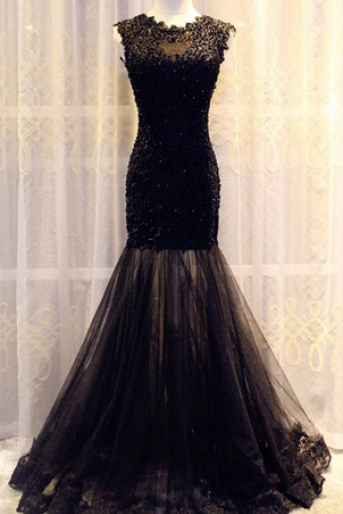 Black Long Lace Mermaid Prom Dresses Beaded Evening Party Dresses For Graduation Galajurken Gala Jurken