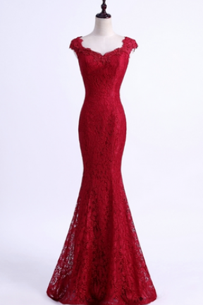Elegant Beads Lace Mermaid Long Evening Dress 2017 Simple Wine Red Party Dresses Robe De Soiree Longue