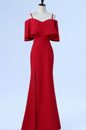 Spaghetti Strap Simple Bridesmaid Dress Sofe Satin Wine Red Wedding Party Dress Under