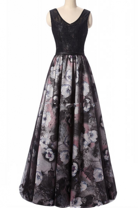 Elegant Backless Evening Dress Long Flower Print Lace Evening Gowns Formal Dress Women Occasion Dresses