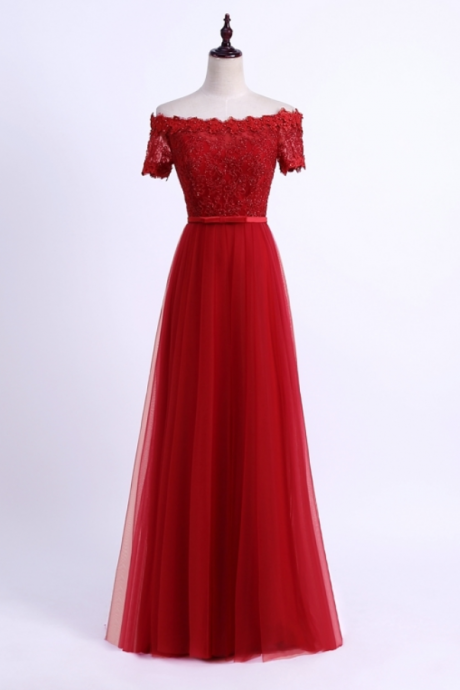 Elegant Beads Lace Bridesmaid Dress Wine Red Off The Shoulder Wedding Party Party Dress Under