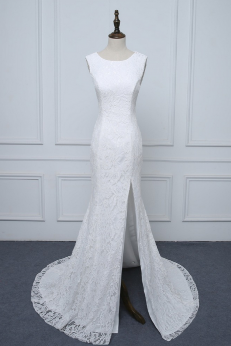 Sirena Sleeveless Full Lace Slit Mermaid Wedding Dresses Robe De Mariee Bridal Gowns
