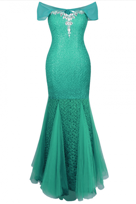 Mermaid Evening Dress Boat Neck Sequin Lace Formal Dress Prom Dress