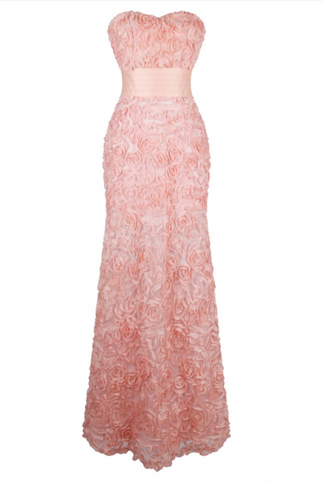 Off Shoulder Chiffon Flowers Ruched Long Evening Dresses Pink