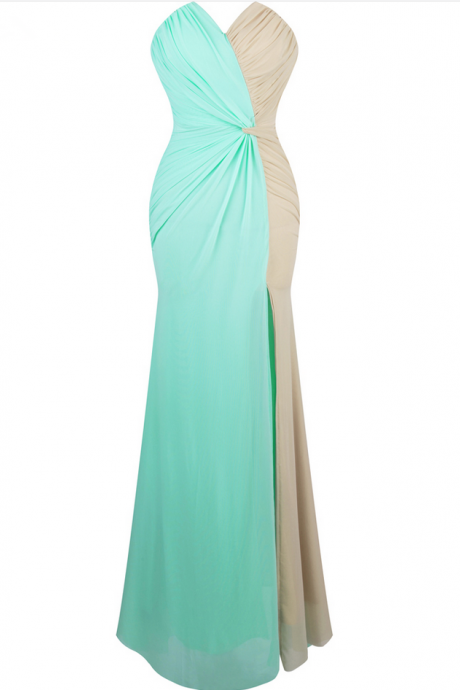 Strapless Pleat Splicing Mermaid Long Evening Dress Vestido De Festa Black And Green Prom Dress