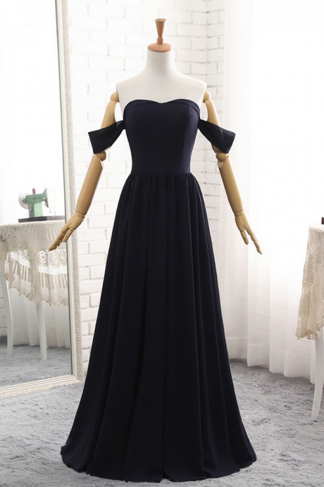 Luxury Long A-line Evening Dresses Navy Blue Chiffon Vestido De Elegant Sexy Prom Party Gown