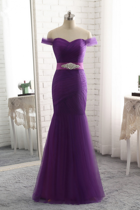 Luxury Long Mermaid Evening Dresses Sexy Purple Tulle Pleats Vestido De Festa Sleeveless Prom Party Gown