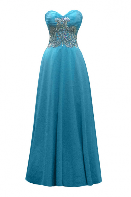 De Fiesta Long Blue Chiffon Pleats Beaded Prom Dresses Elegant A-line Luxury Strapless Party Gown