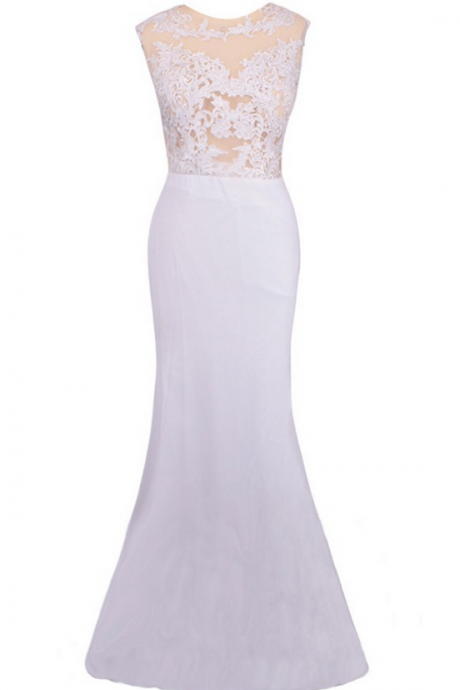 Luxury White Chiffon Appliques Mermaid Evening Dresses Charming Vestido De Festa Long Cap Sleeves Prom Gown