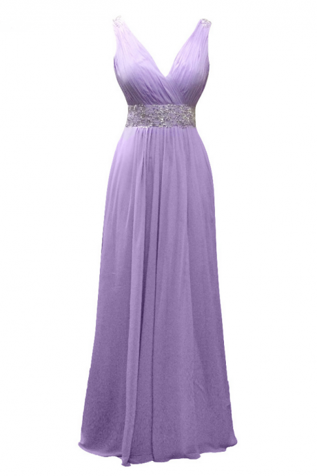 Long A-line Purple Chiffon Pleats Beaded Evening Dresses Sexy Elegant Vestido De Festa Prom Party Gowns