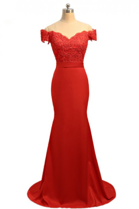 Red Evening Dresses Mermaid V-neck Cap Sleeves Appliques Lace Backless Robe De Soiree Women Long Evening Gown Prom Dress