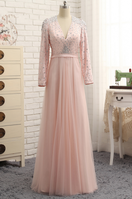 Muslim Evening Dresses A-line Long Sleeves Tulle Crystals Hijab Islamic Dubai Abaya Kaftan Long Evening Gown Prom Dress