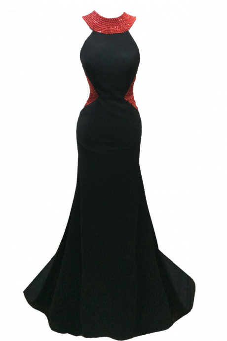 Long Mermaid Black Satin Beaded Evening Dresses Sexy Elegant Backless Vestido De Festa Prom Party Gowns