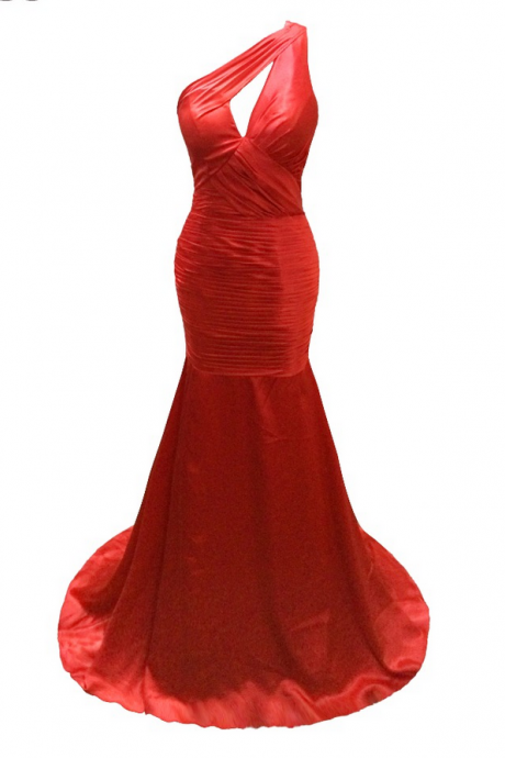 Luxury Long Mermaid Red Taffeta Pleats Beaded Evening Dresses Vestido De Festa One Strap Prom Party Gown