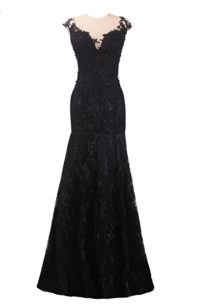 Black Lace Appliques Pearls Prom Dress Luxury A-line Back See Through Prom Party Gown