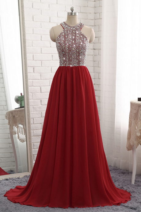 Burgundy Chiffon Beaded Top Prom Dress Luxury A-line Off Shoulder Prom Party Gown