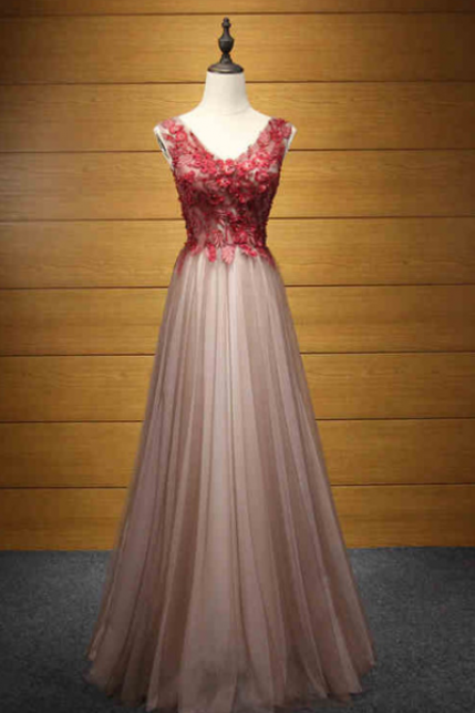 Elegant V Neck Beaded Long Evening Dresses Sexy Embroidery Flowers Tulle Formal Dress For Party Robe De Soiree