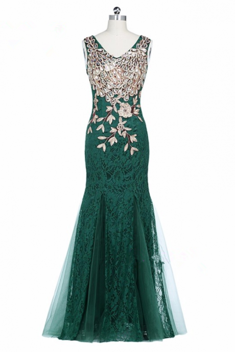 Kaftan Elegant Long Sleeveless Blue Luxury Crystal Red Floor Length Lace Mermaid Green Formal Evening Dresses