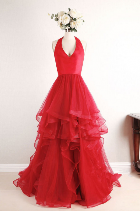 Red Tulle Sweetheart High Low Pretty Prom Dresses Red Gowns, Evening Gowns