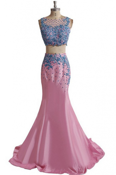 Real Photos Sexy Two Pieces Prom Dresses 2016 Abiti Elegant Long Mermaid Evening Dress