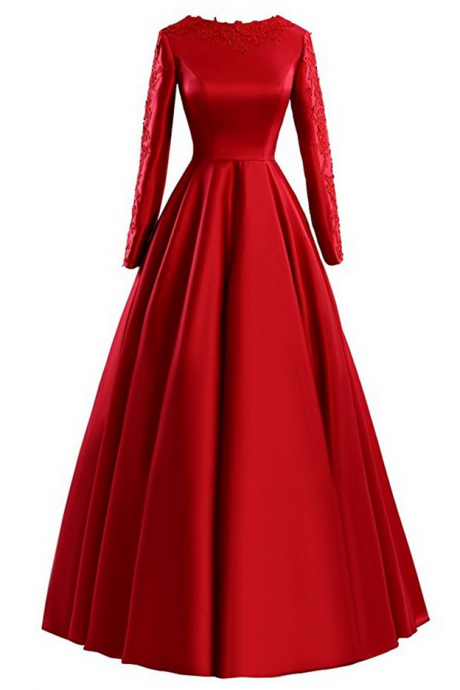 Manica Formal Party Dresses Elegant Long Sleeve Red Evening Dresses
