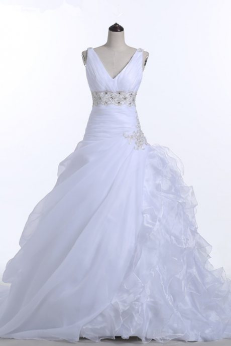 Foto Real Ball Gown Wedding Dresses V-neck Appliqued Plus Size Wedding Dress