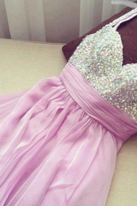 Sweet Lilac Mini Chiffon Prom Dress With Beadings, Homecoming Dresses, Short Prom Dresses