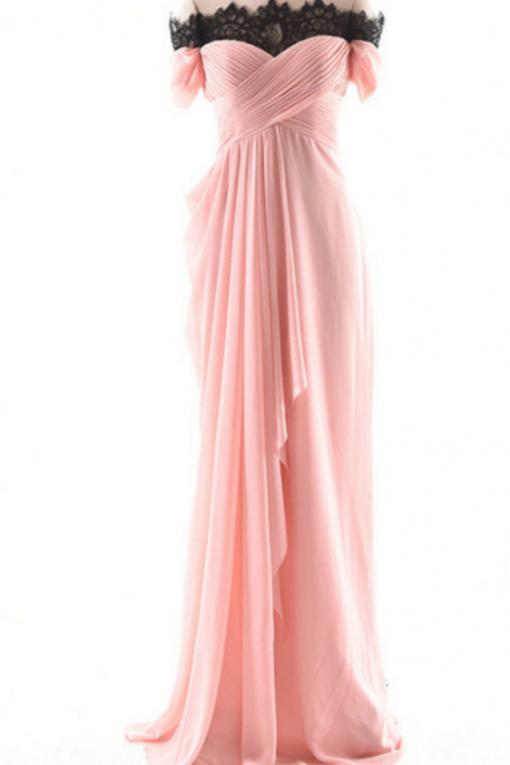 Pink Long Chiffon Bridesmaid Dresses, Off Shoulder Bridesmaid Dresses, Party Dresses