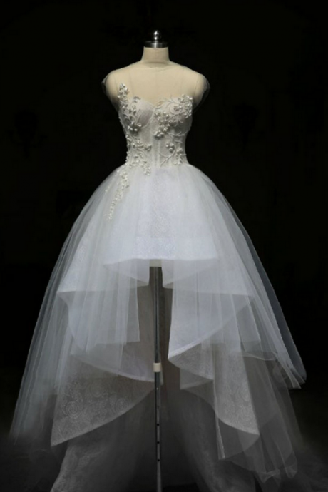 High Low Weddding Dress,high Neck Wedding Dress,lace Wedding Dress,wedding Dresses,short Sleeves Wedding Dress