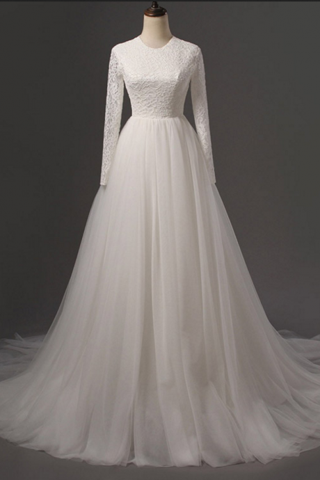 Long Wedding Dress, Lace Wedding Dress, Tulle Wedding Dress, Honest Bridal Dress
