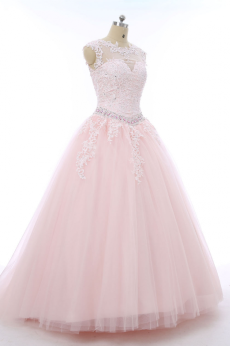 Pink Tulle Ball Gowns,floor Length Prom Dresses,beading Wedding Dresses