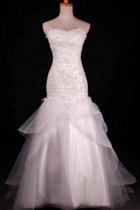 Design Msermaid Wedding Dress Crystal Beads Tulle Appliques Bridal Dress Strapless Wedding Dress
