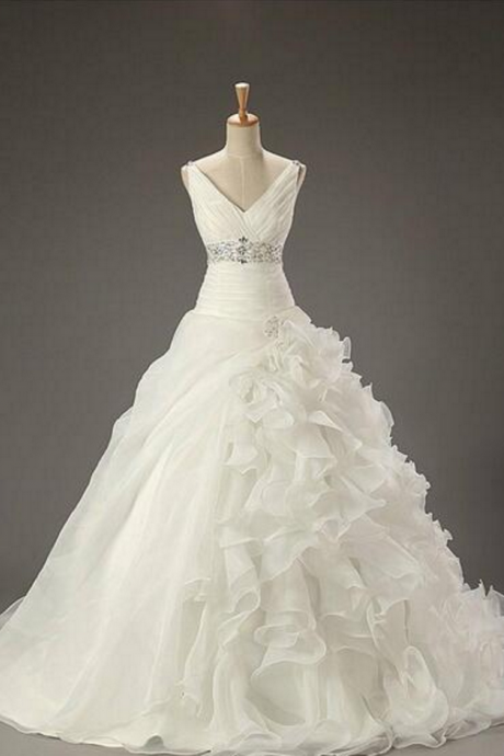 Ball Gown Prom Dresses, V-neck Wedding Dresses, Empire Wedding Dresses, Beading Wedding Dresses, Lace-up Wedding Dresses, Ivory Wedding Dresses,