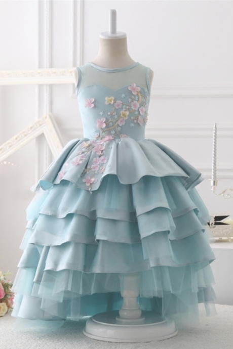 Flower Girl Dresses Baby Blue Flower Girl Gown, Blue Flower Girl Gown, Junior Bridesmaid Gown, Blue Tiered Layered Flower Girl Gown, Little Girl