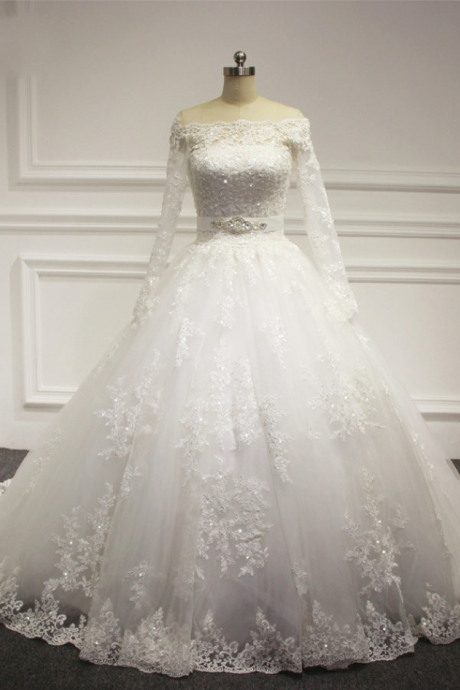High Quality Custom Made Vintage Lace Wedding Dress, Ball Gown Wedding Dresses, Long Sleeves Wedding Dress, White Bridal Dress, Vestido De Novia