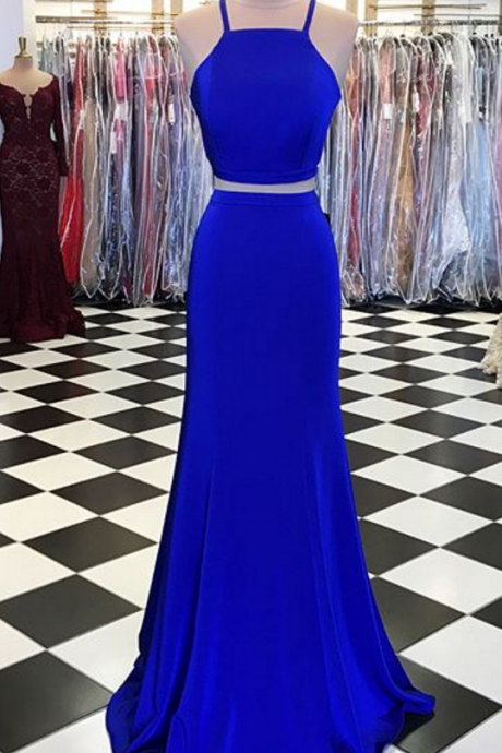 Royal Blue Two Piece Prom Dress,a-line Long Prom Dresses,long Evening Dresses