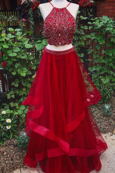 Red 2 Pieces Long Prom Dress,evening Dresses