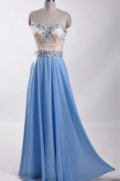 Strapless Sweetheart Beaded Chiffon Long Prom Dress With Lace Up Back